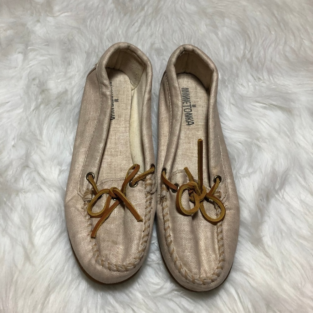 Minnetonka  Beige Canvas Loafers Size 7.5
